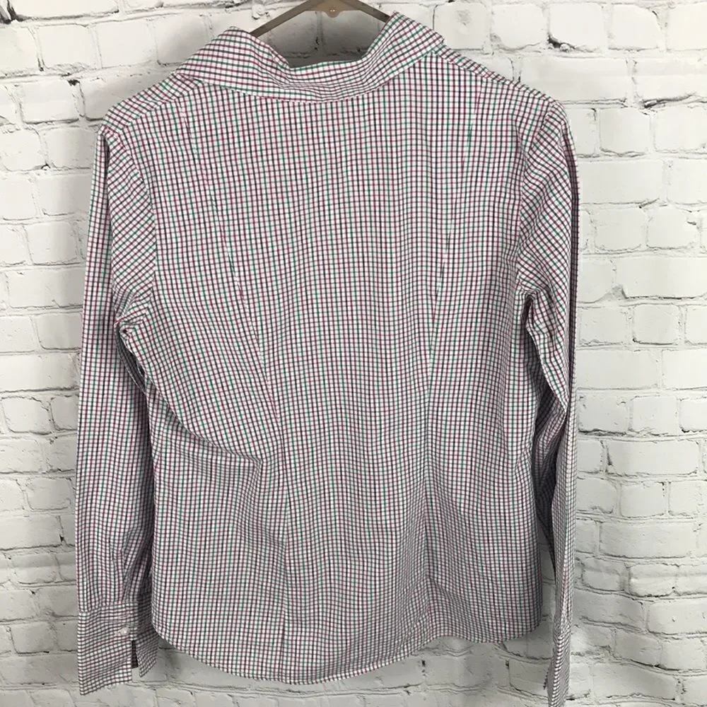 Pendleton Button Down Long Sleeve cotton Shirt Green blue pink white cuffs Sz 6